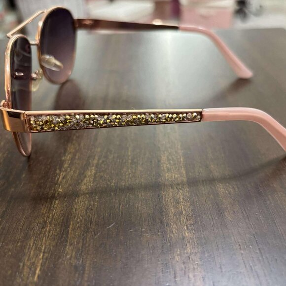 Rose Gold & Brown Tinted Sunglasses with Bling on the sides - Picture 2 of 7